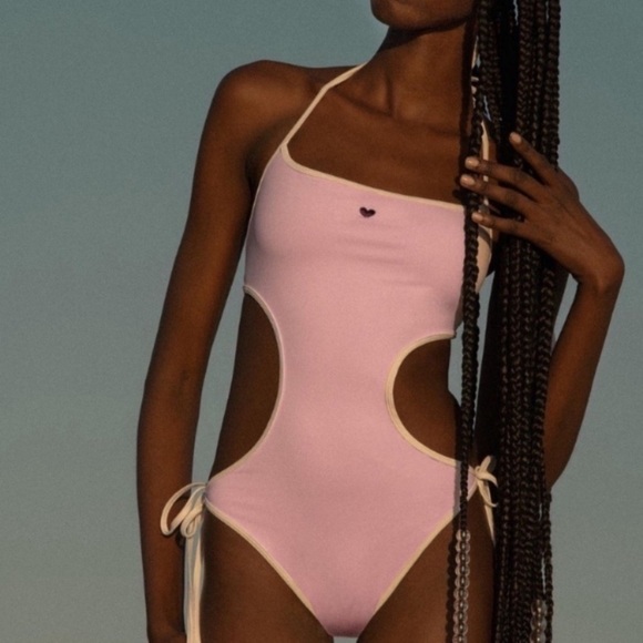 New! Frankie’s bikinis Amalia one piece monokini pink heart 1097